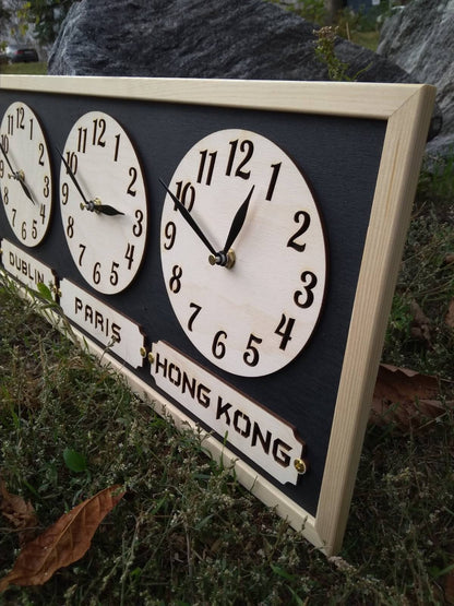 Elegant wooden time zone display for international families or distributed offices